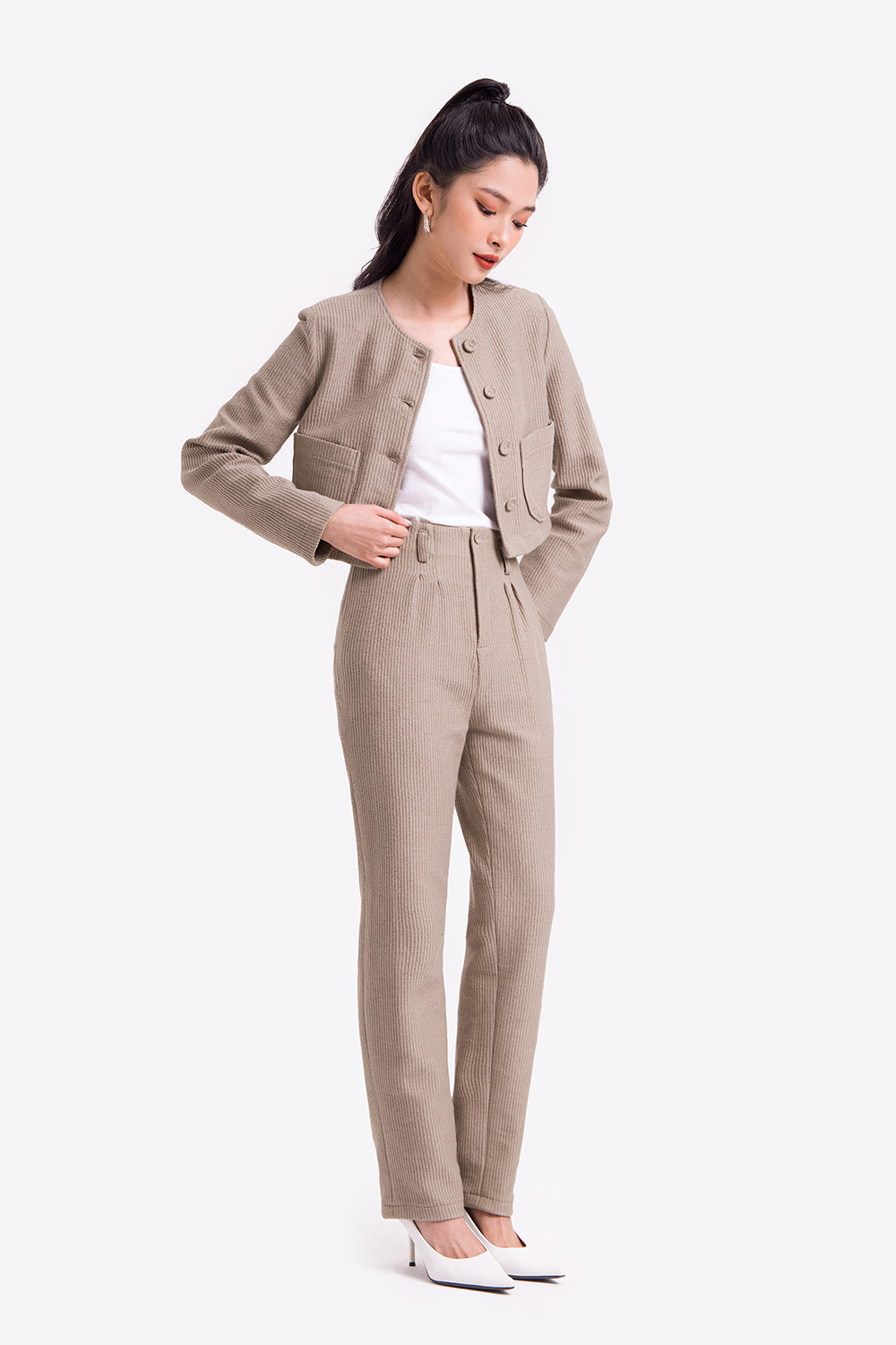 Quần tây nữ ống suông nhung tăm 