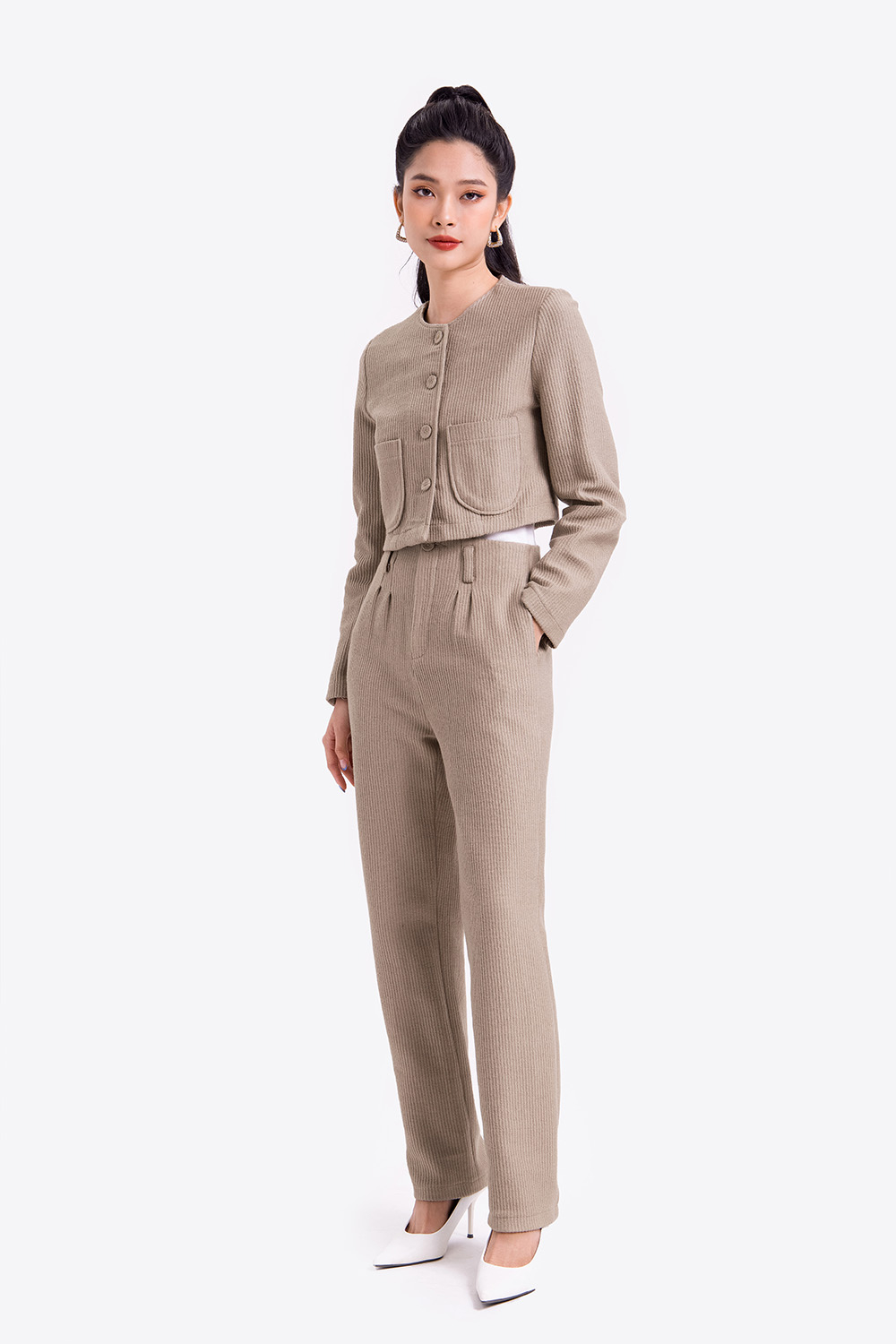 Quần tây nữ ống suông nhung tăm 