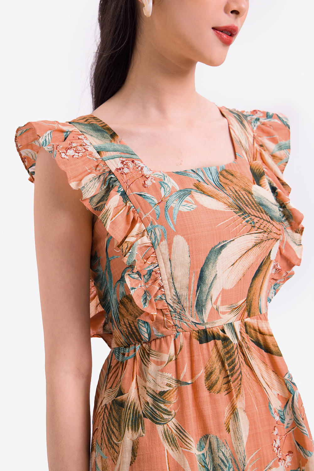 Đầm xòe họa tiết hoa sát nách 