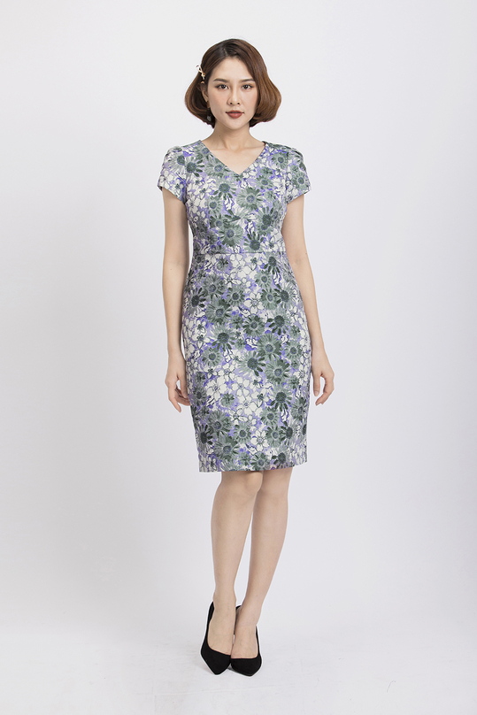 Đầm hoa ôm body cổ V KK89-06