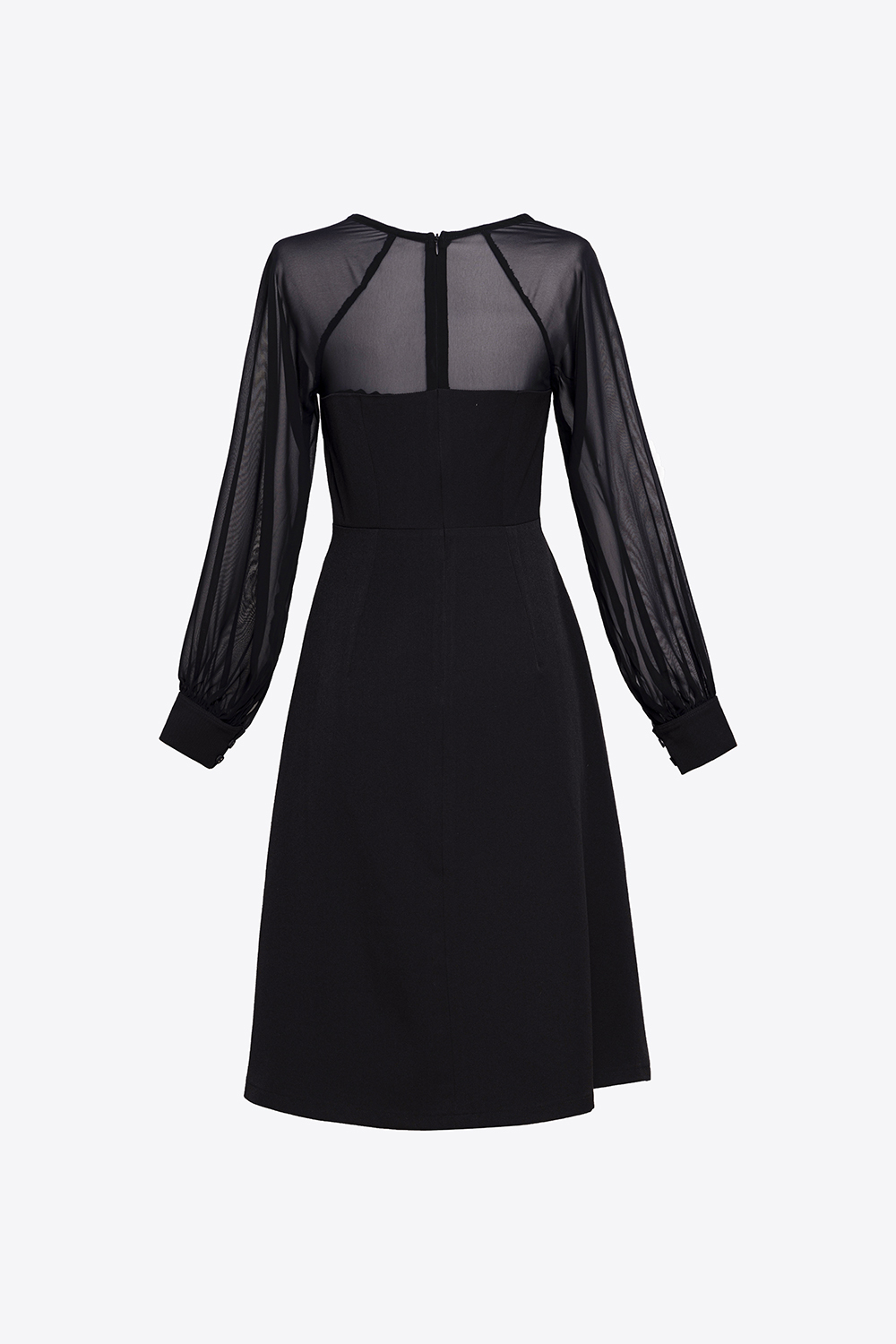 Đầm công sở dáng xòe màu đen phối nút 