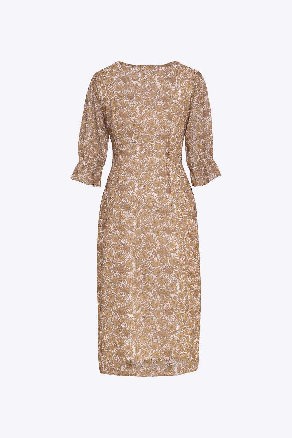 Đầm sơ mi hoa công sở phối dây nơ eo 