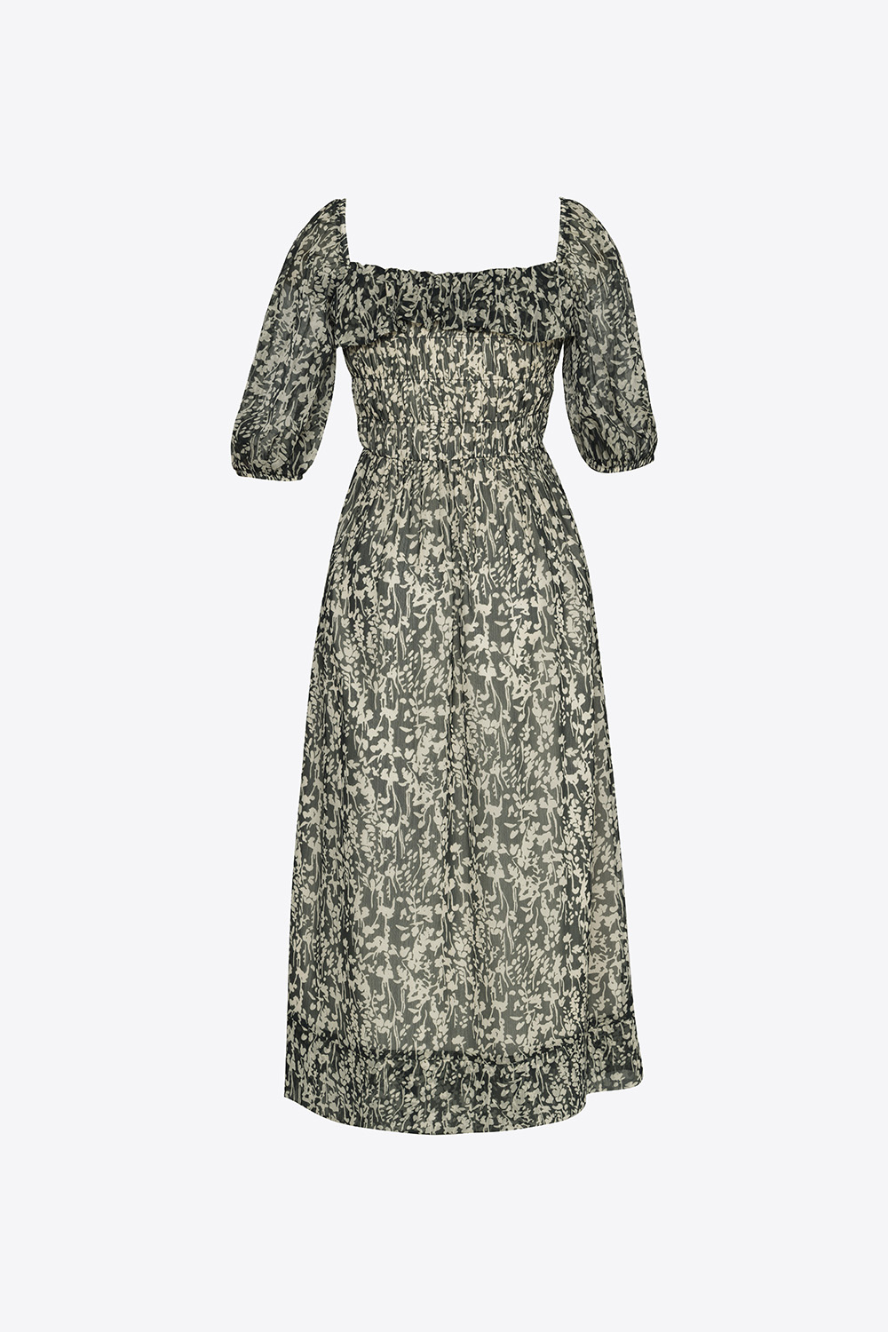 Đầm voan họa tiết cổ viền bèo dáng xòe