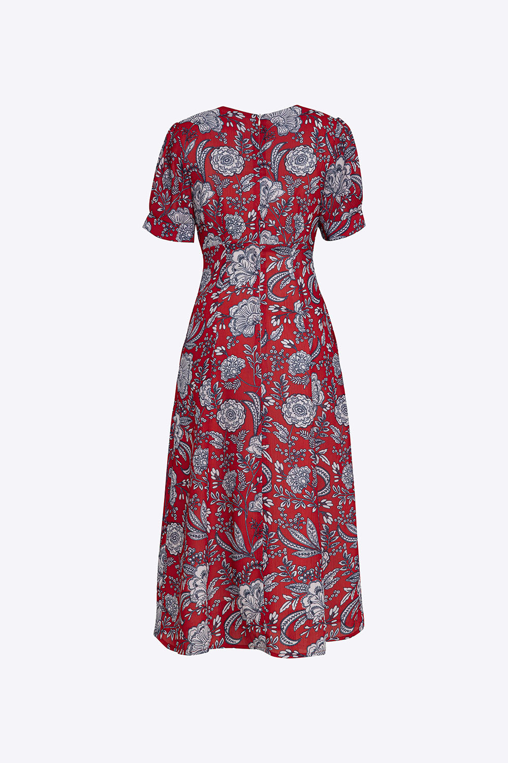 Đầm hoa công sở dáng chữ A đính nút 