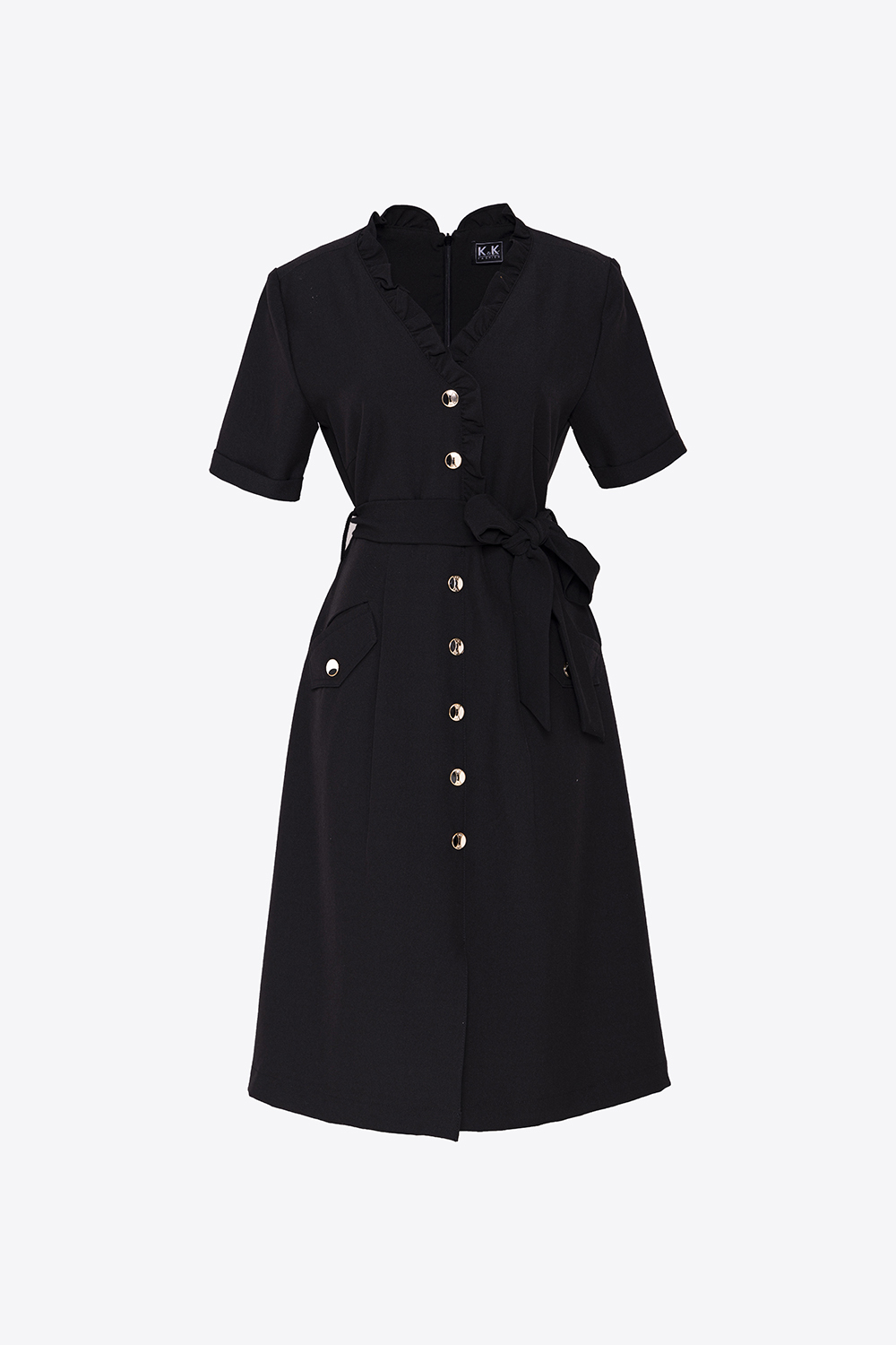 Đầm đen sơ mi công sở eo thắt nơ 