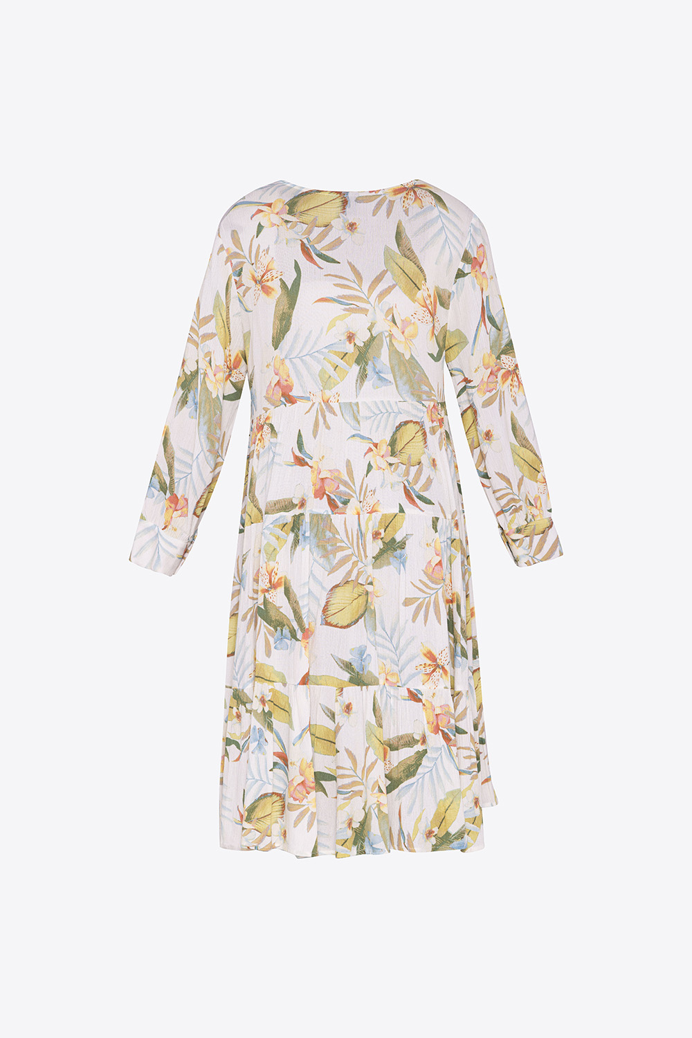 Đầm babydoll hoa nhí cổ V tay dài 