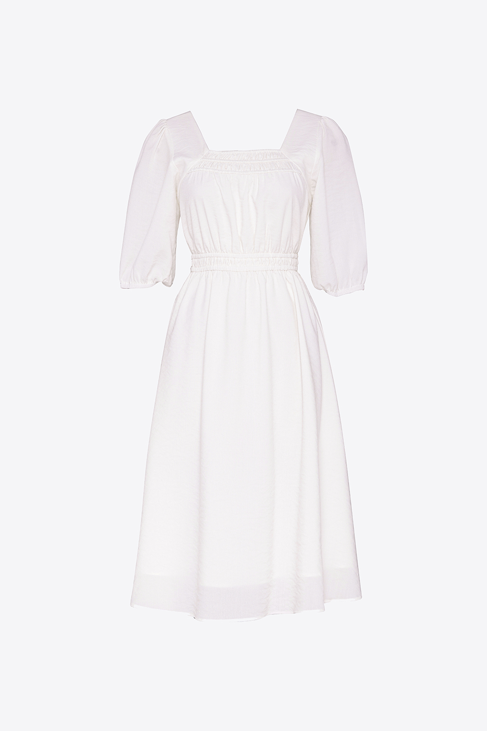 Đầm xòe trắng nhấn eo bo thun 