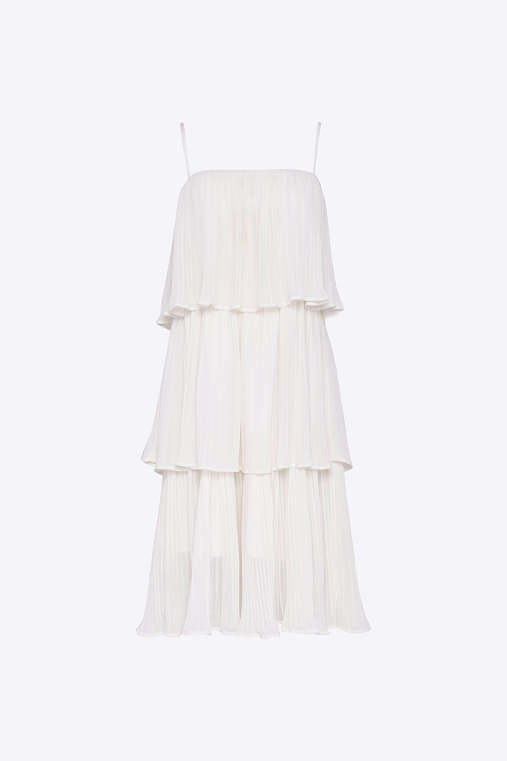 Đầm trắng xếp tầng hai dây