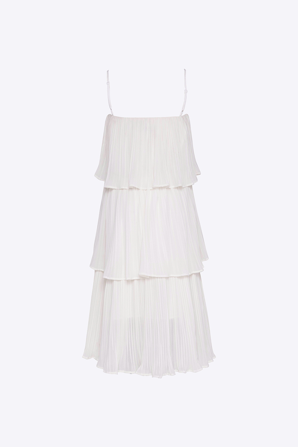 Đầm trắng xếp tầng hai dây