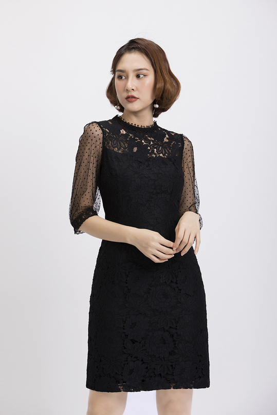 Đầm ren đen tay lửng KK87-22