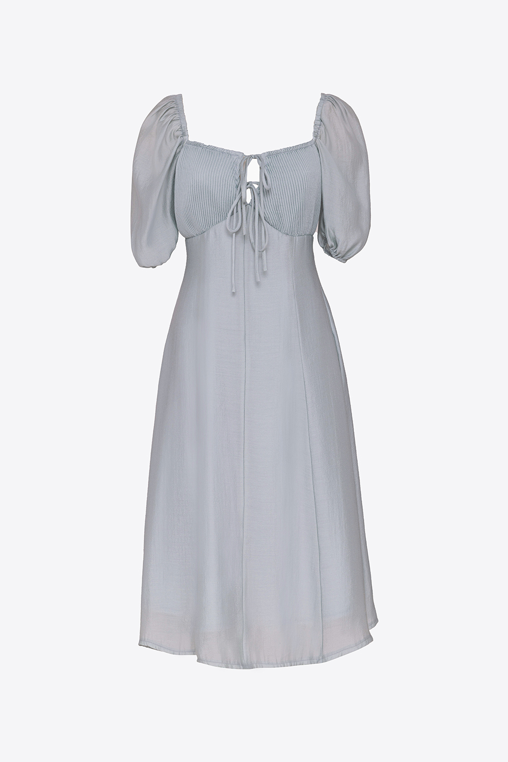 Đầm xòe công sở ngực xếp ly tay phồng 