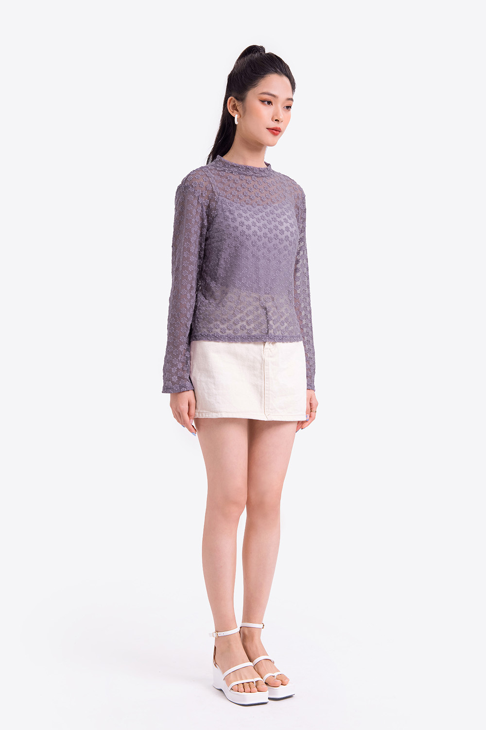 Áo lưới xuyên thấu họa tiết hoa 