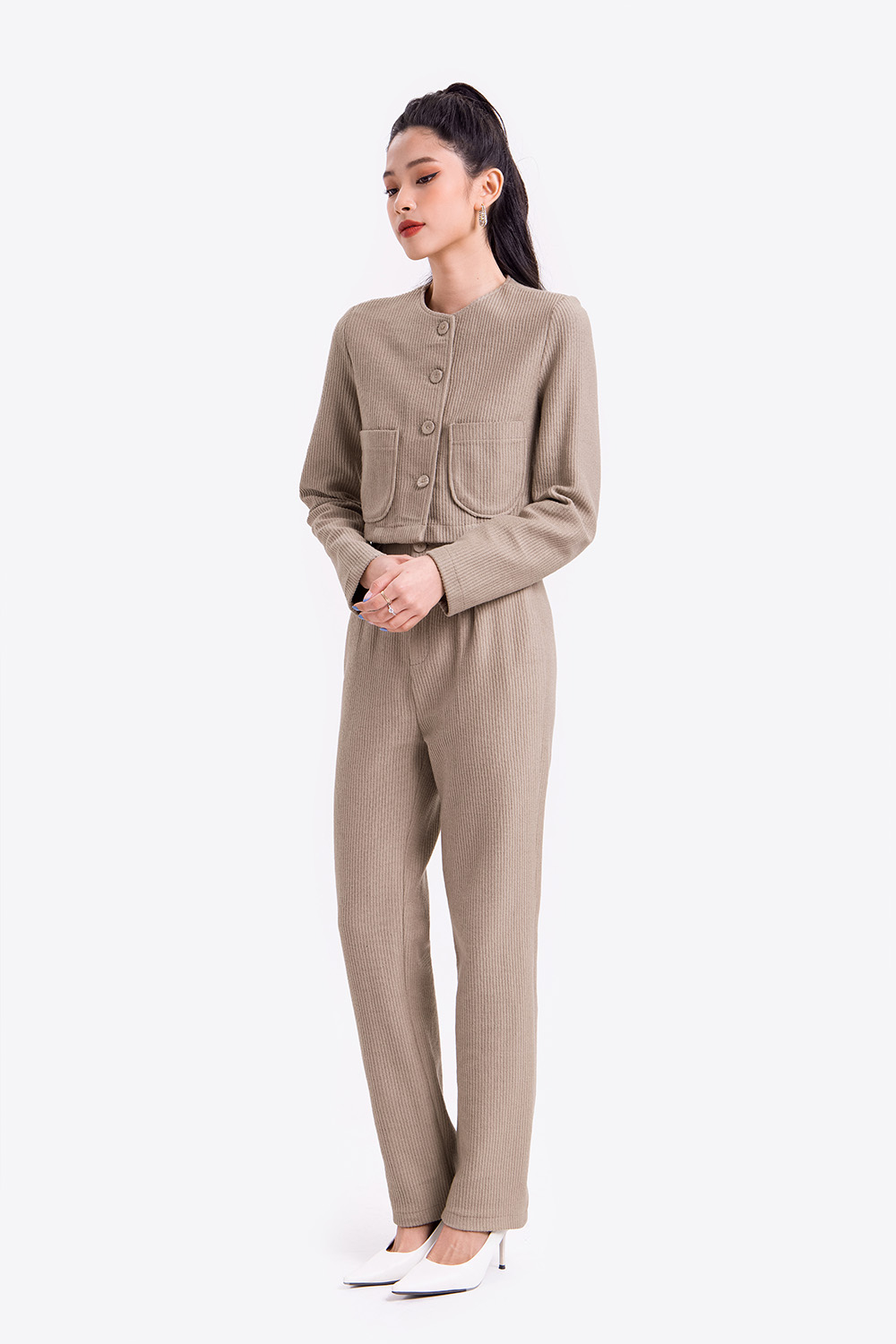 Quần tây nữ ống suông nhung tăm 