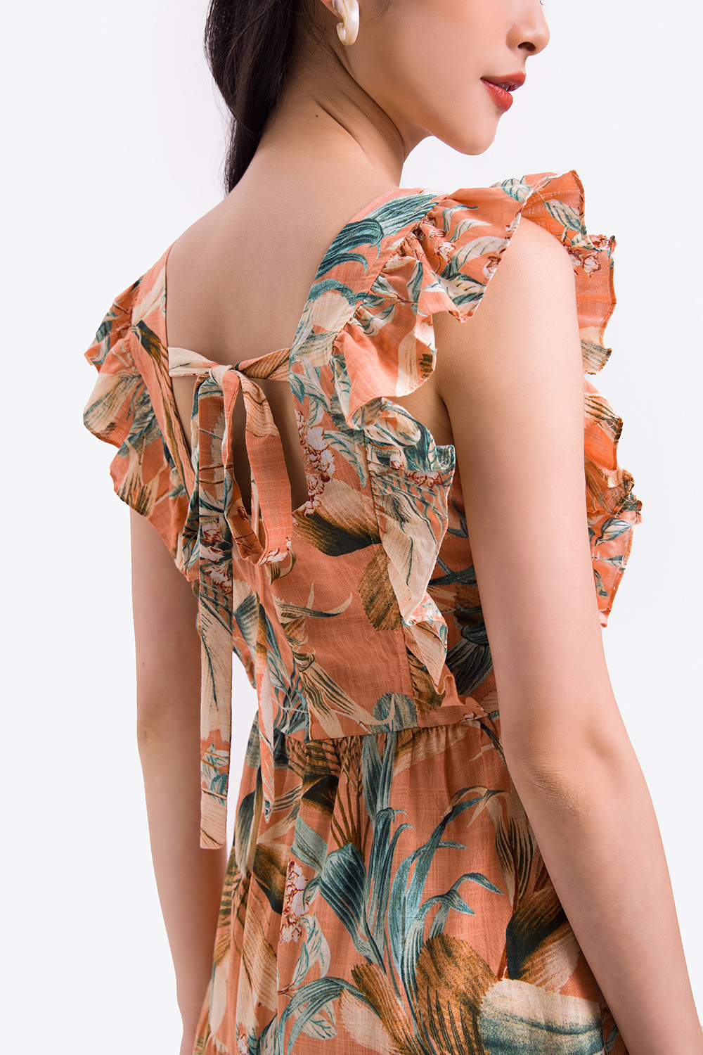 Đầm xòe họa tiết hoa sát nách 