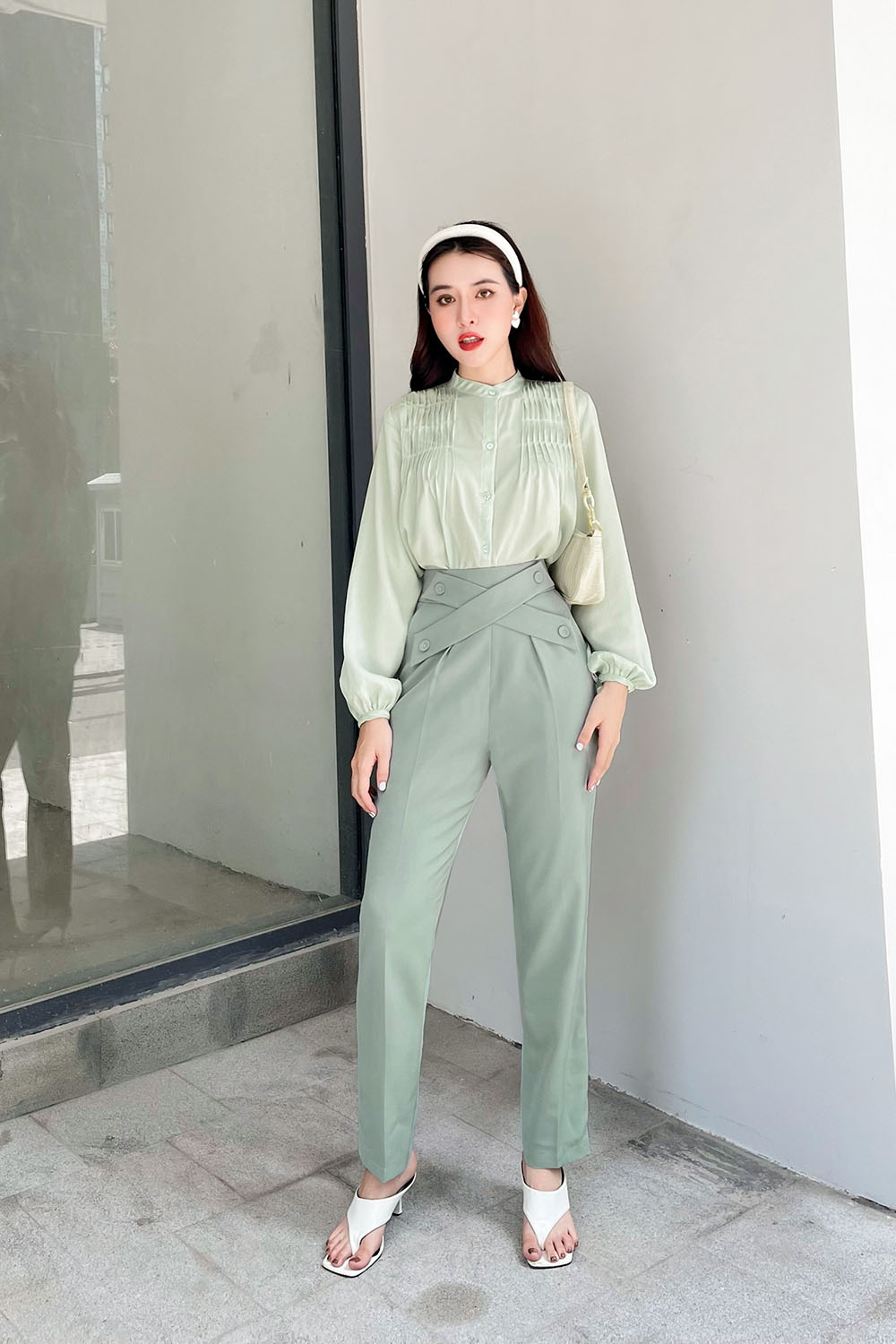 Quần tây nữ công sở đai cách điệu 