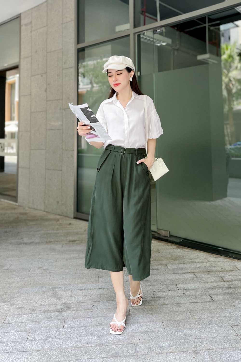 Quần culottes ống rộng lưng cao 