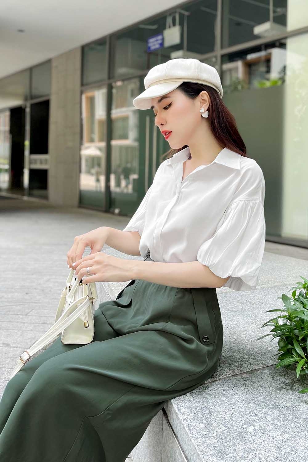 Áo sơ mi trắng công sở tay phồng 