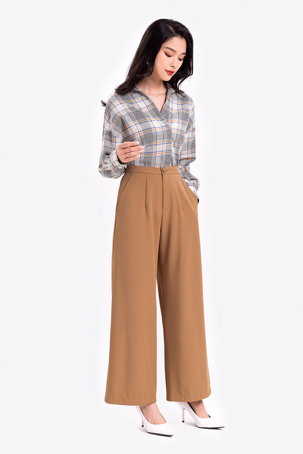 Quần ống suông công sở màu nâu 