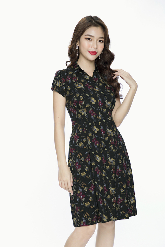 Đầm hoa chữ A cổ sơ mi HL07-25