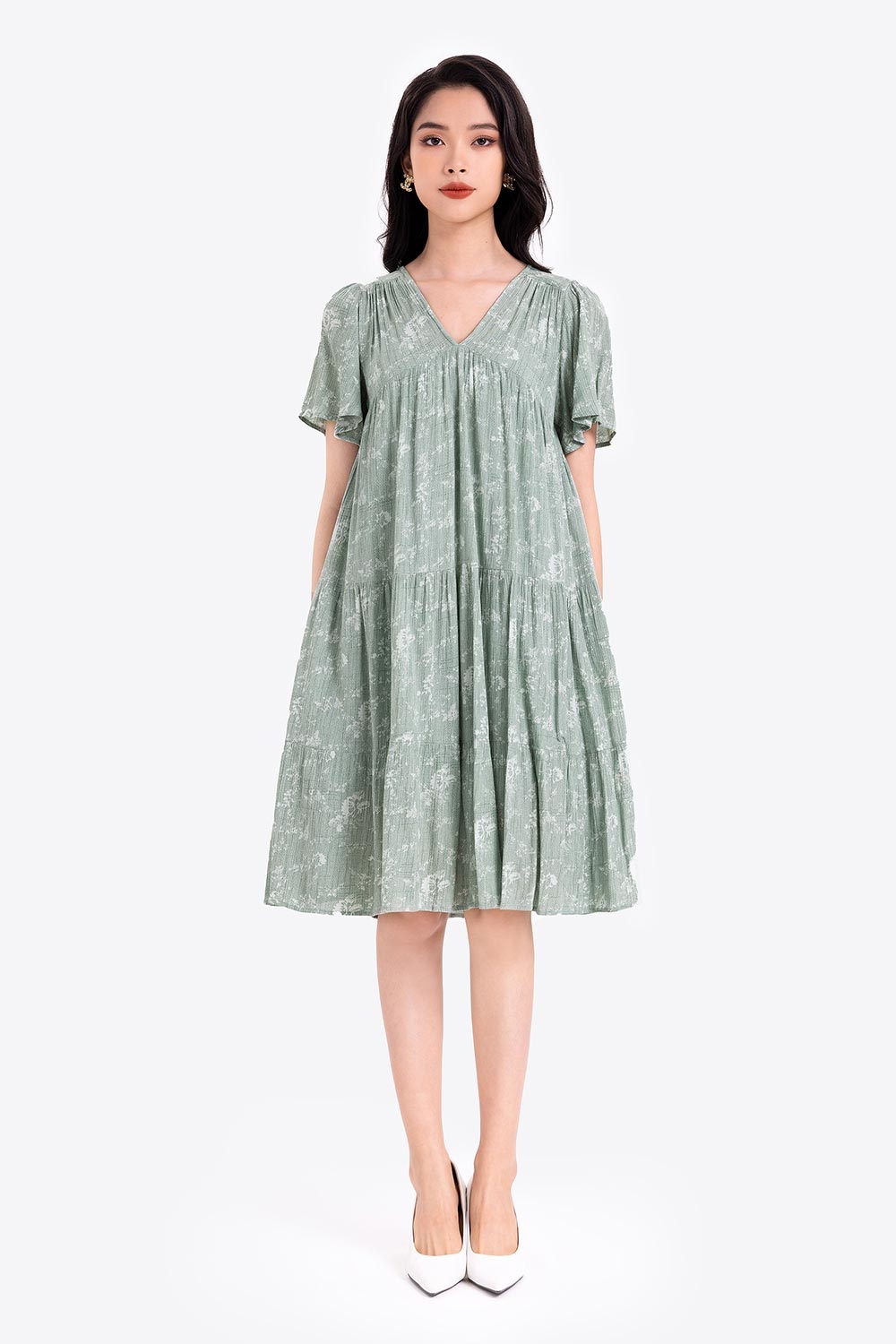 Đầm suông babydoll hoa nhí giấu bụng 