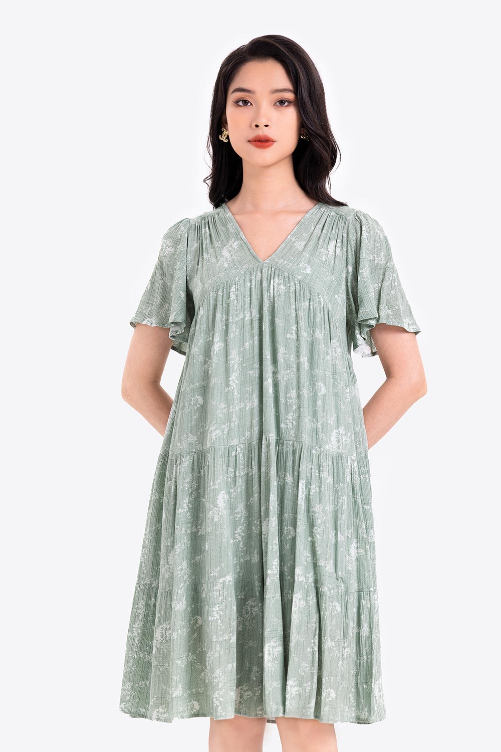 Đầm suông babydoll hoa nhí giấu bụng 