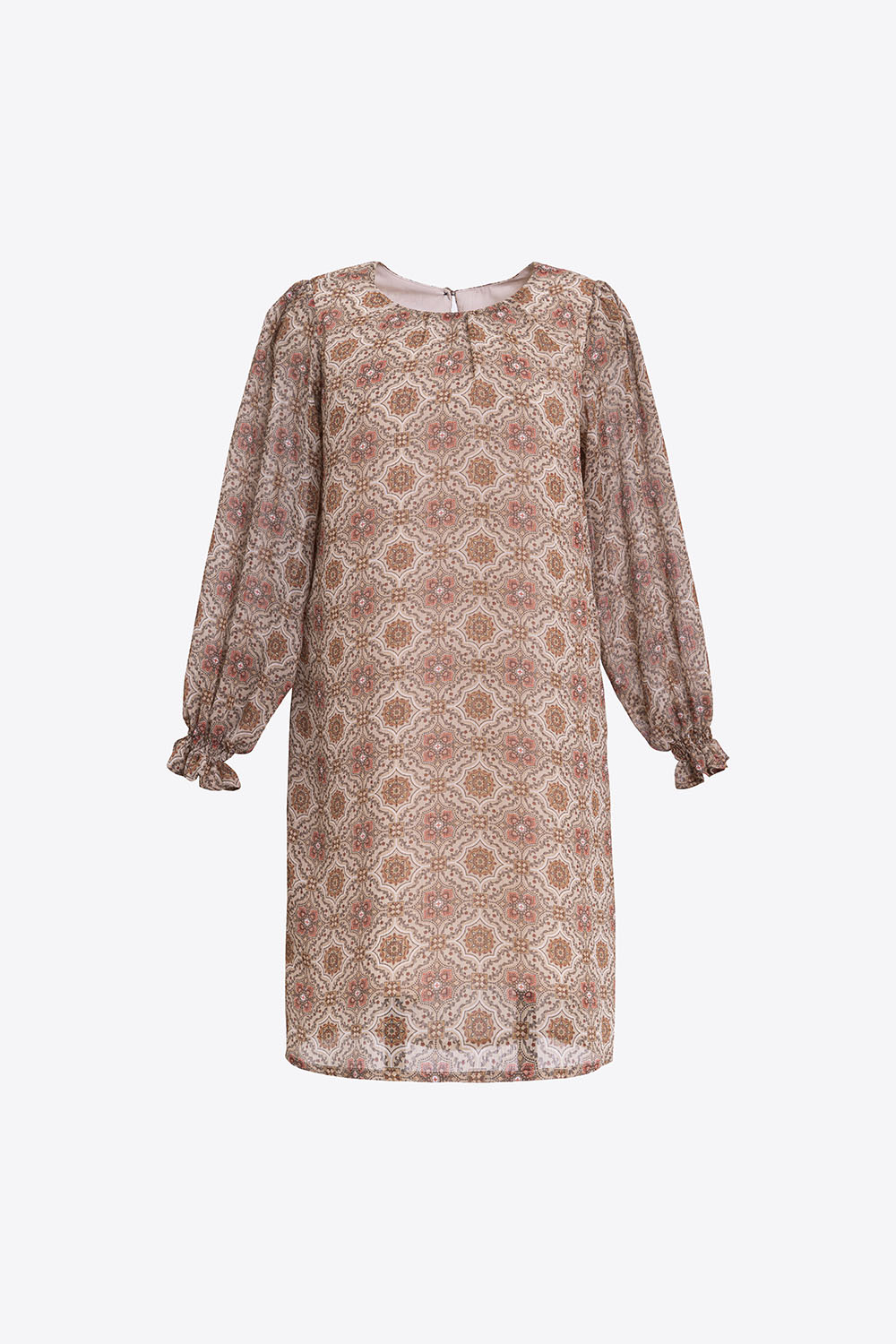 Đầm suông nữ họa tiết tay dài 