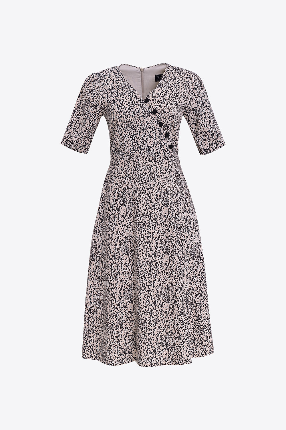 Đầm xòe công sở nữ cổ V phối nút 