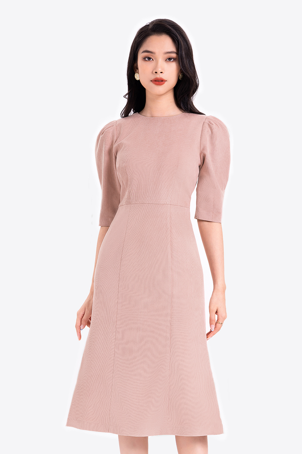 Đầm công sở chữ A tay phồng 