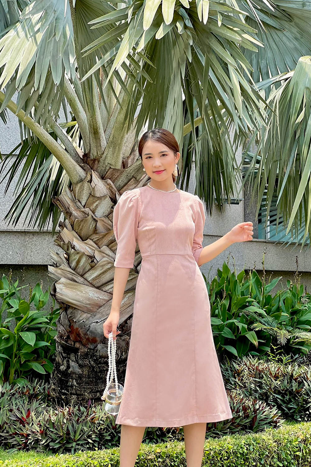 Đầm công sở chữ A tay phồng 