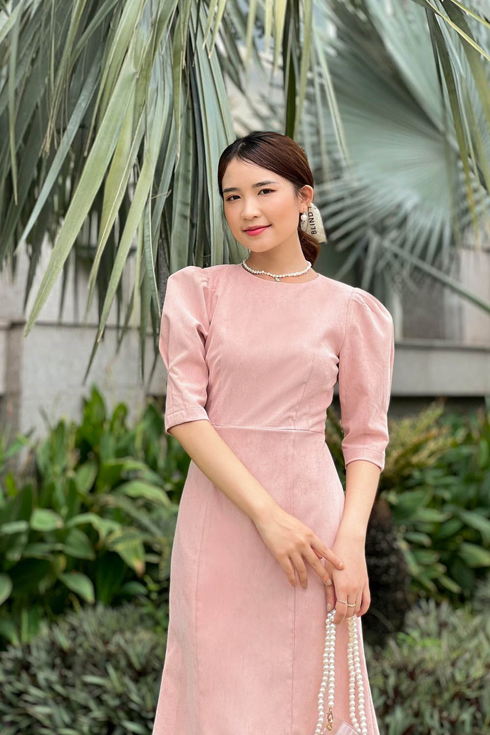 Đầm công sở chữ A tay phồng 