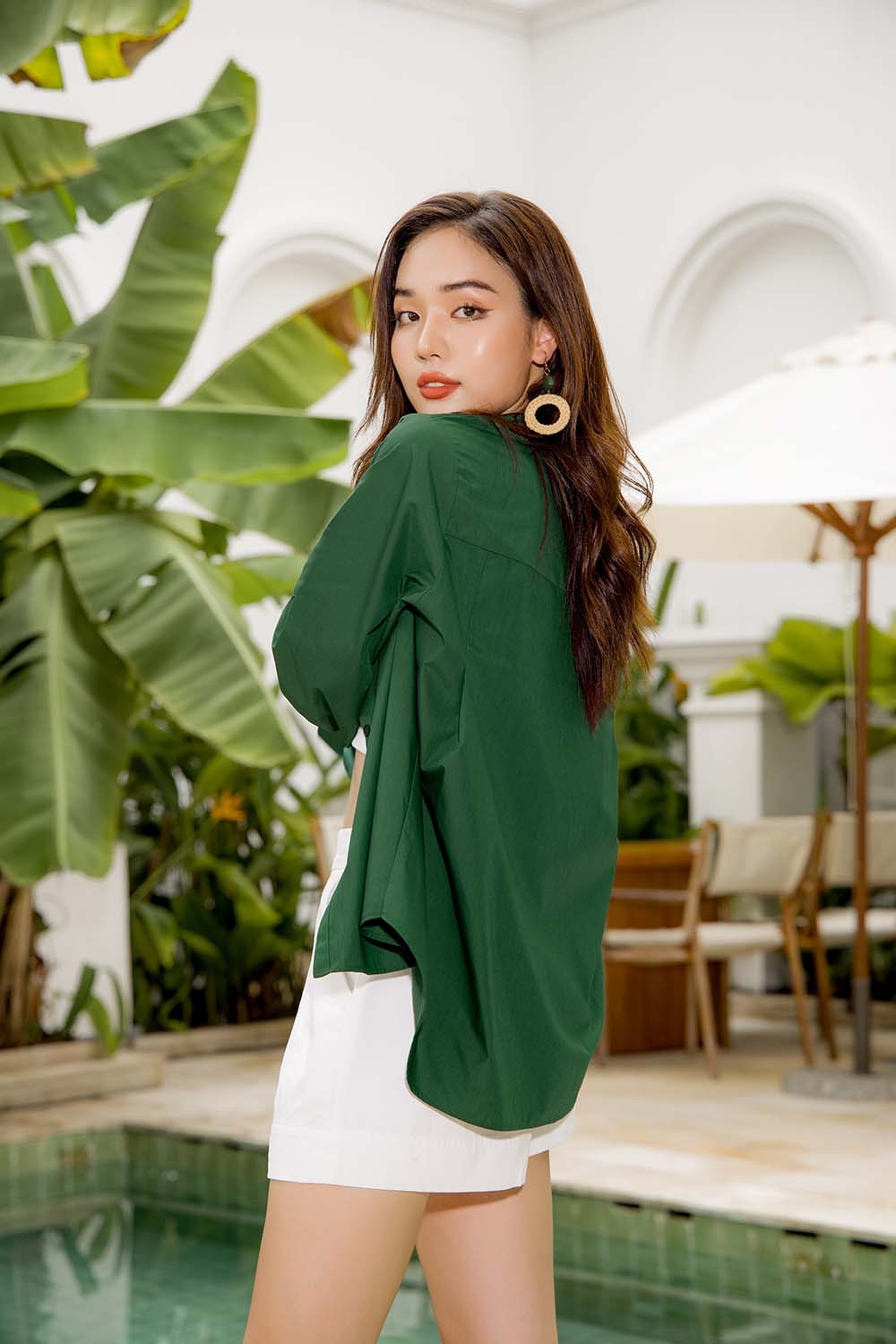 Áo sơ mi nữ hàn quốc xanh lá