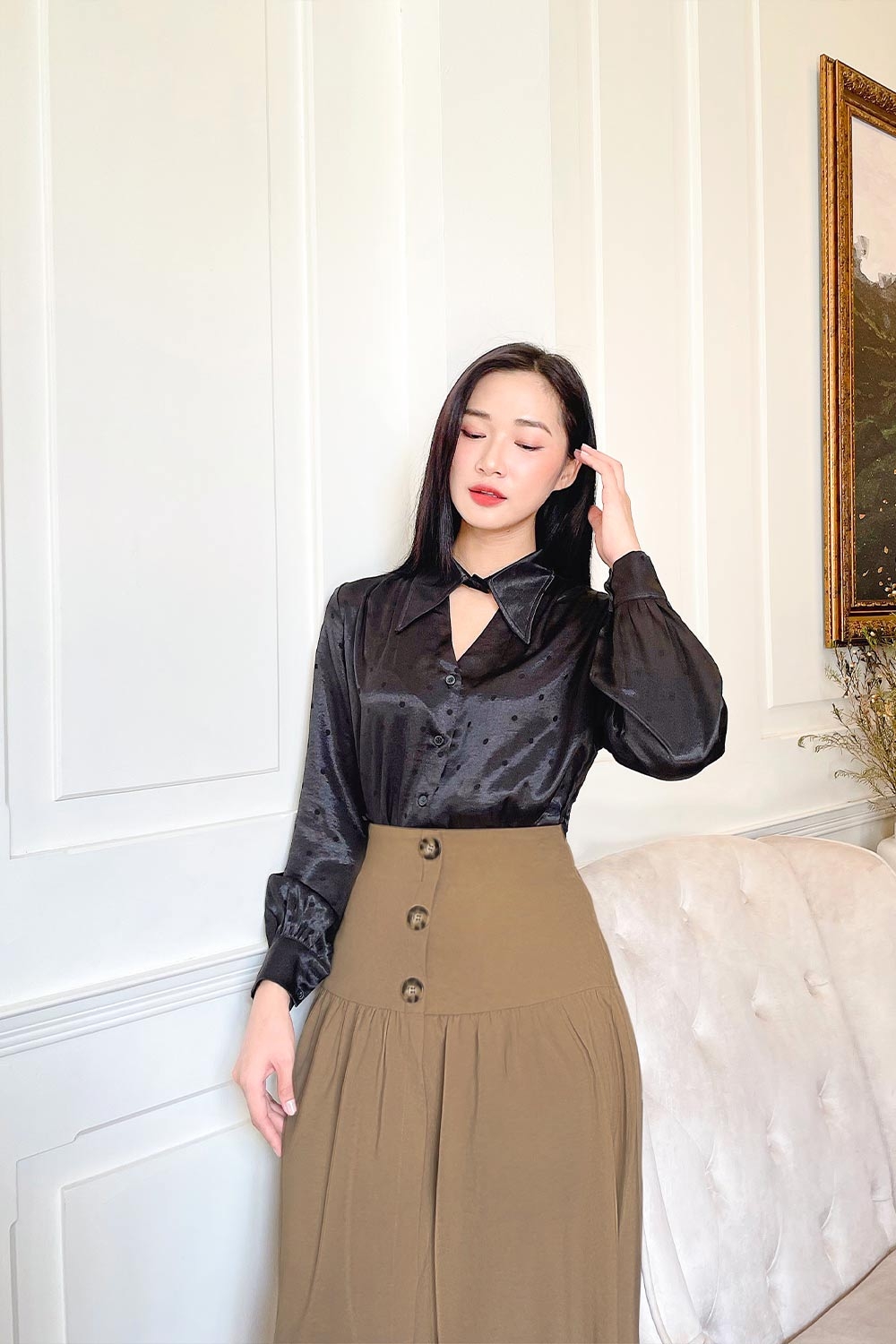 Áo sơ mi công sở lụa dài tay 