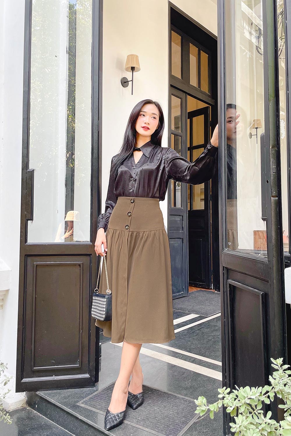 Áo sơ mi công sở lụa dài tay 