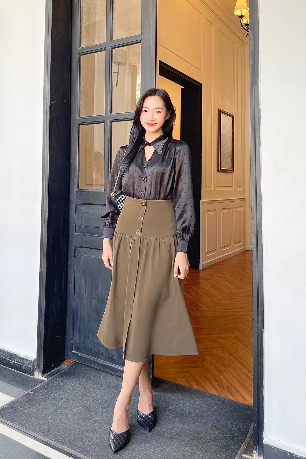 Áo sơ mi công sở lụa dài tay 