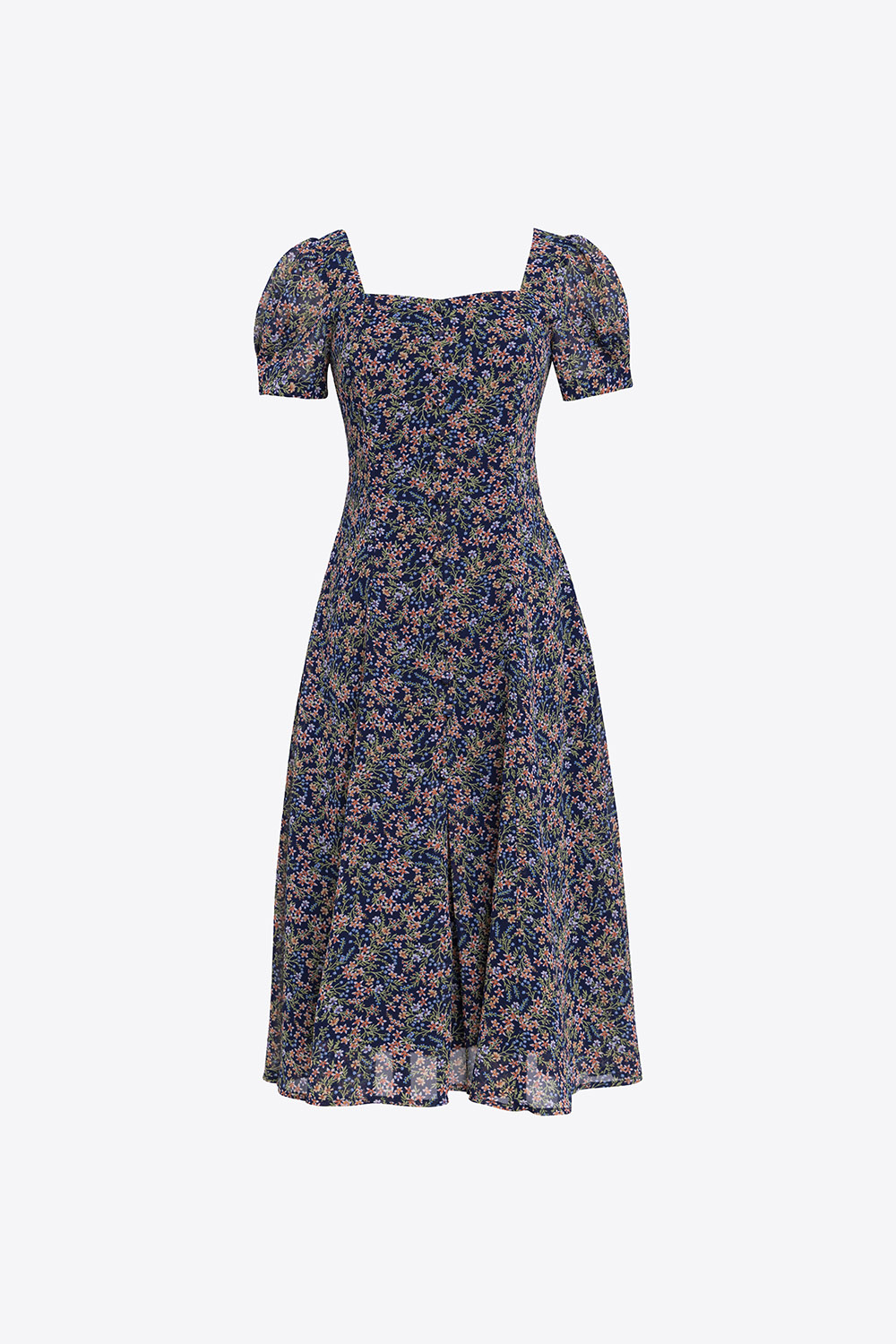 Đầm xòe hoa nhí công sở cổ vuông 