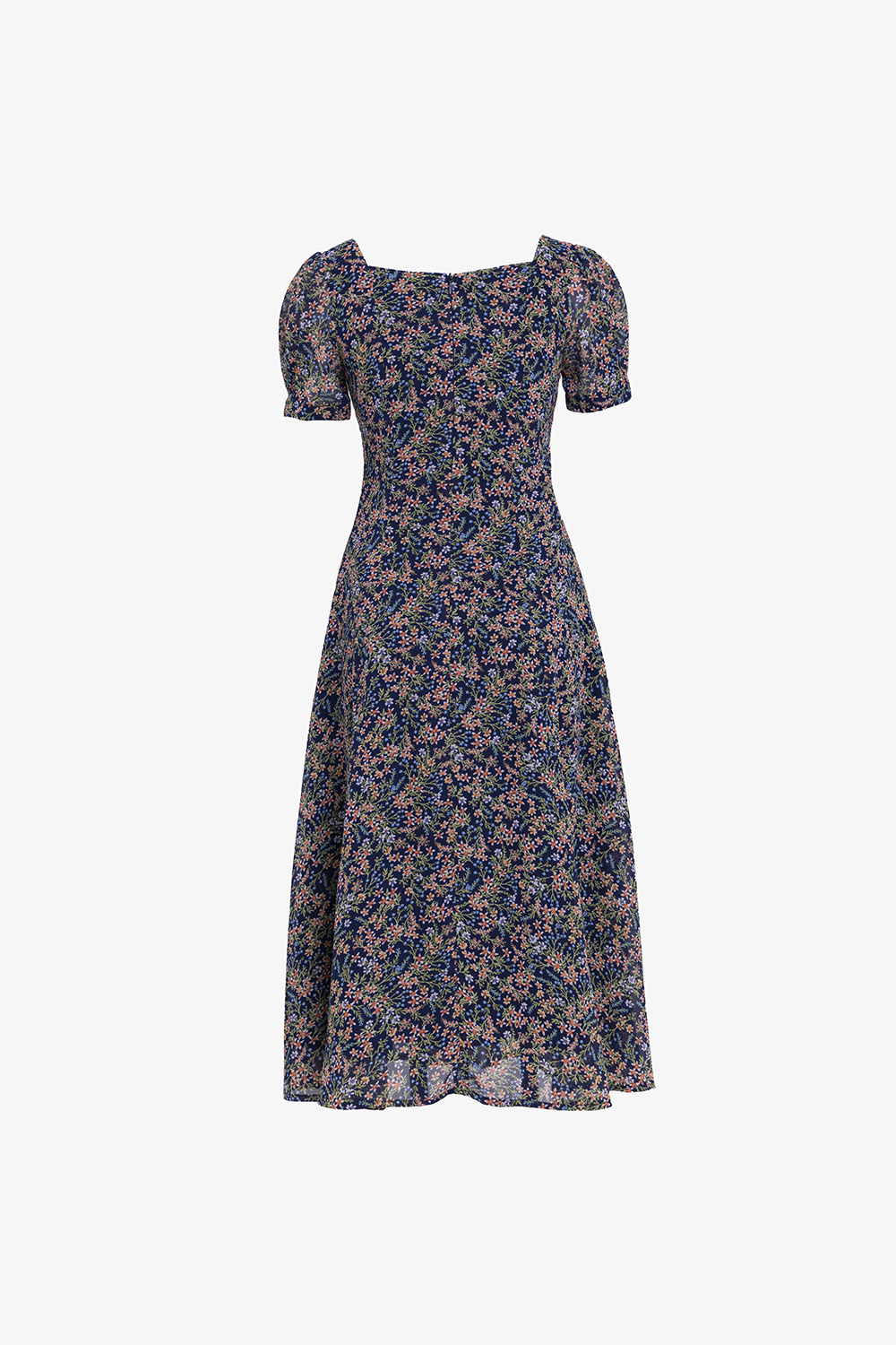 Đầm xòe hoa nhí công sở cổ vuông 