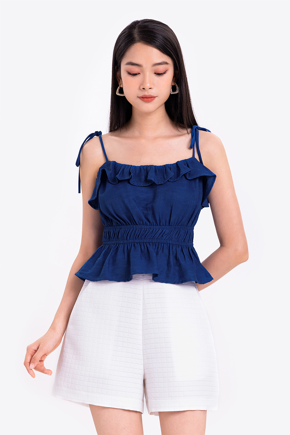 Áo 2 dây màu xanh nhún bèo ASM09-30 | Thời trang công sở K&K Fashion