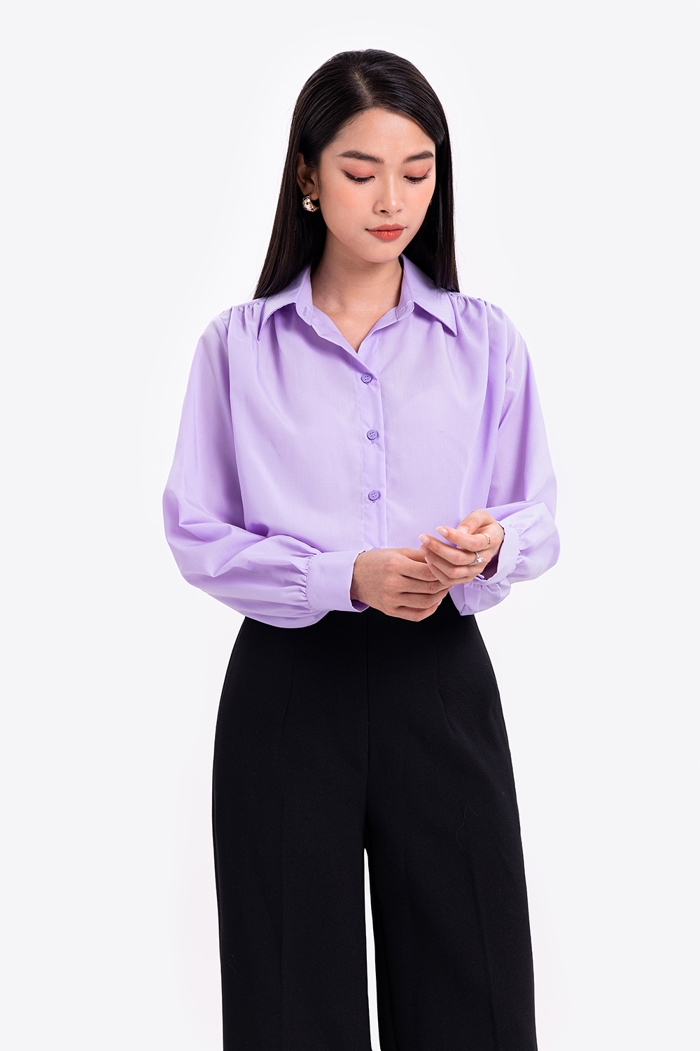 Áo sơ mi nữ công sở vai xếp ly 