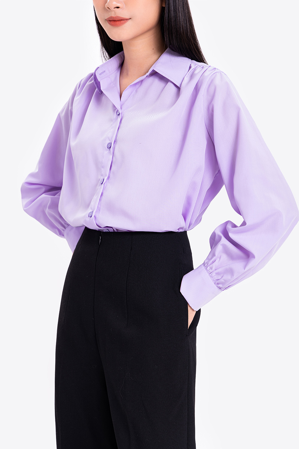 Áo sơ mi nữ công sở vai xếp ly 