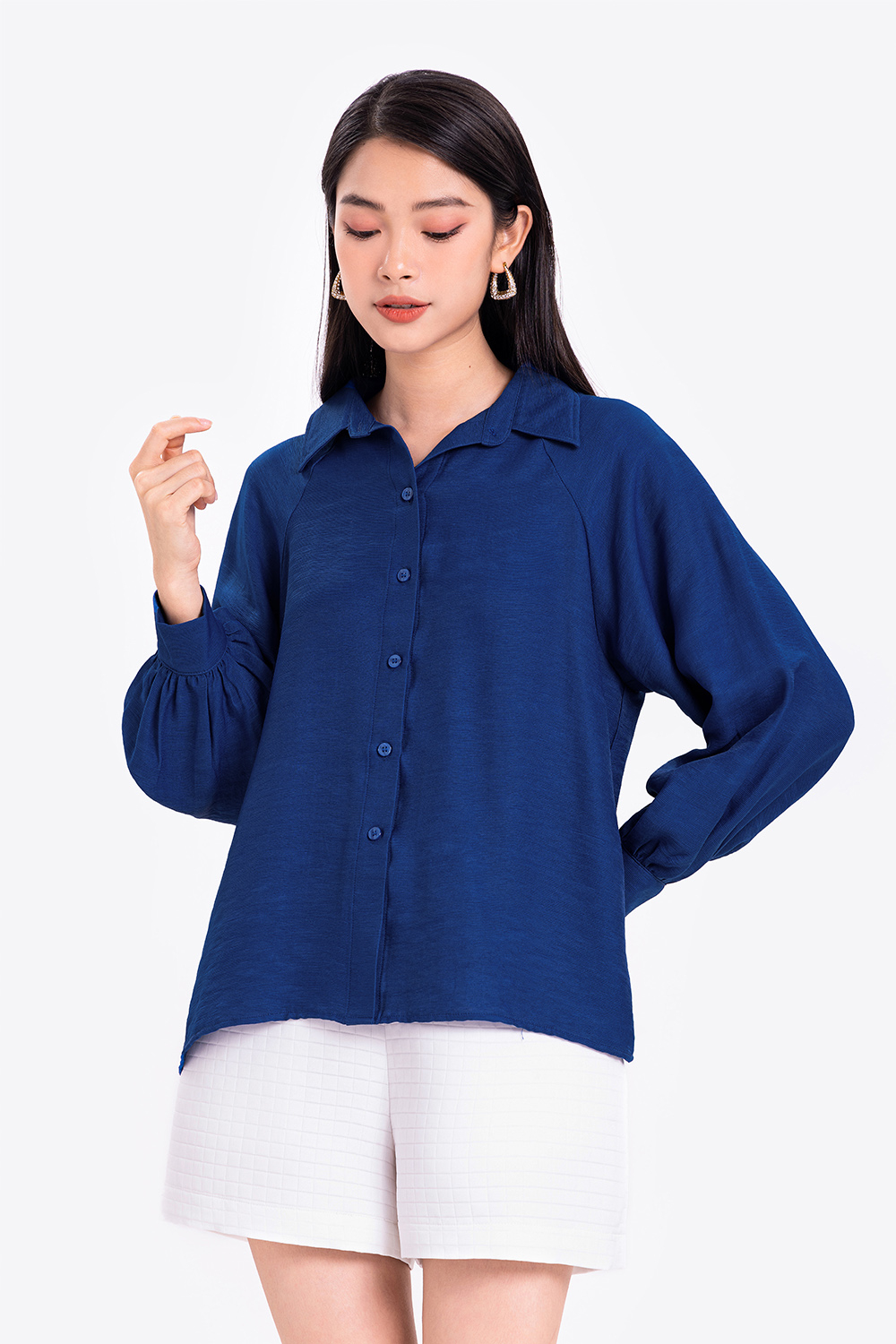 Áo sơ mi nữ công sở màu xanh 