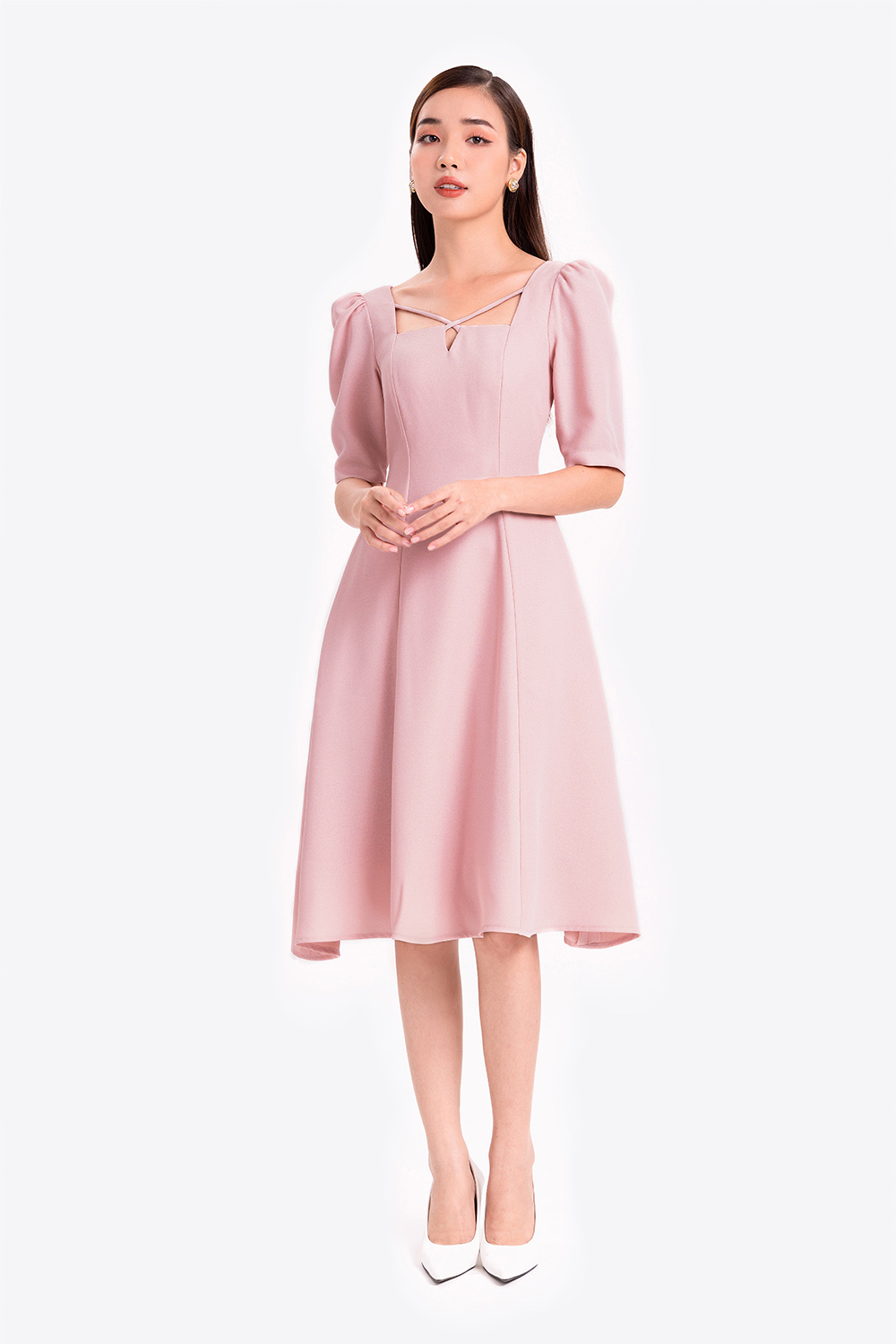 Đầm công sở nữ dáng xòe tay lỡ 