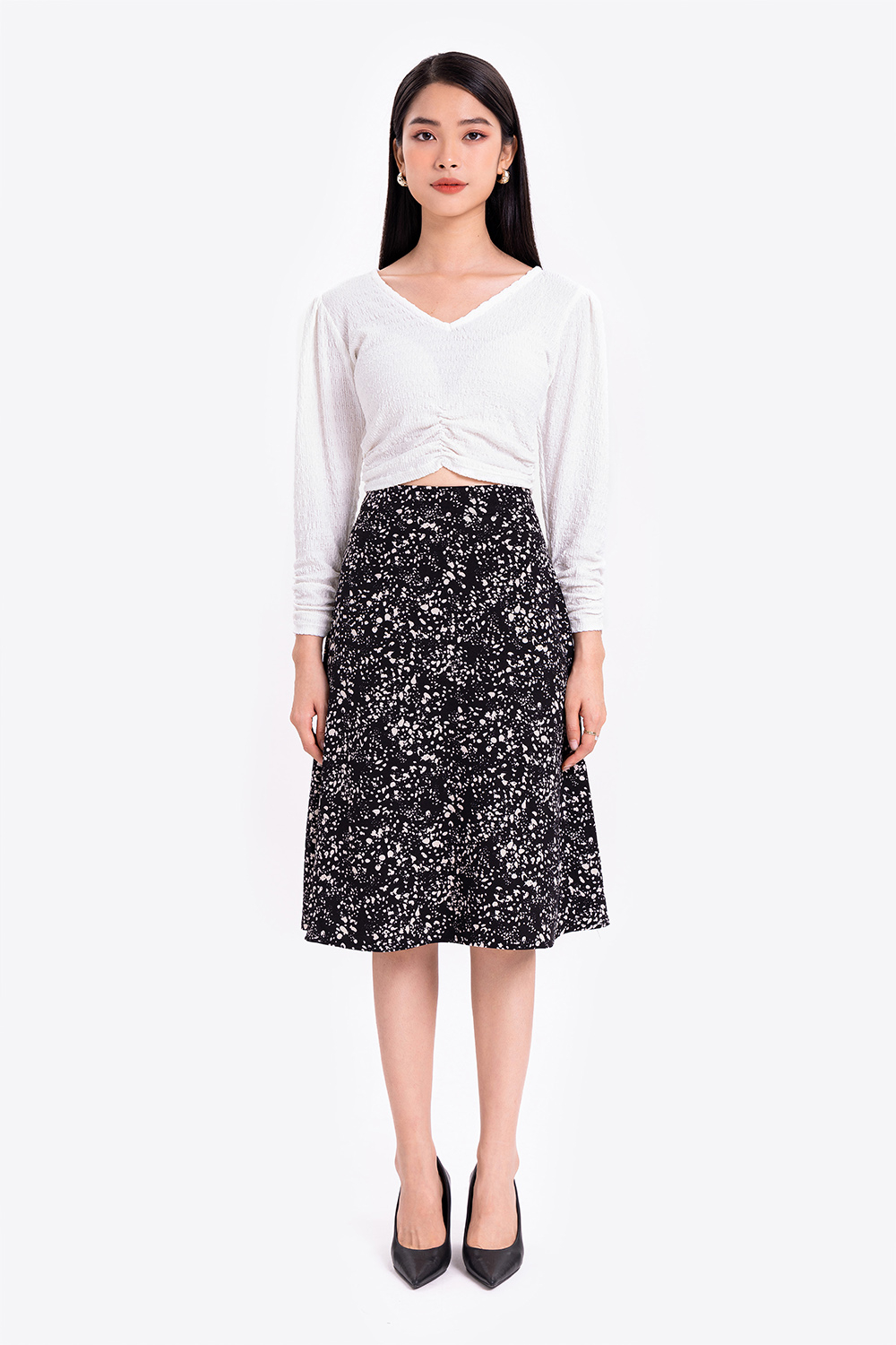 Áo kiểu nữ croptop xoắn eo tay dài 