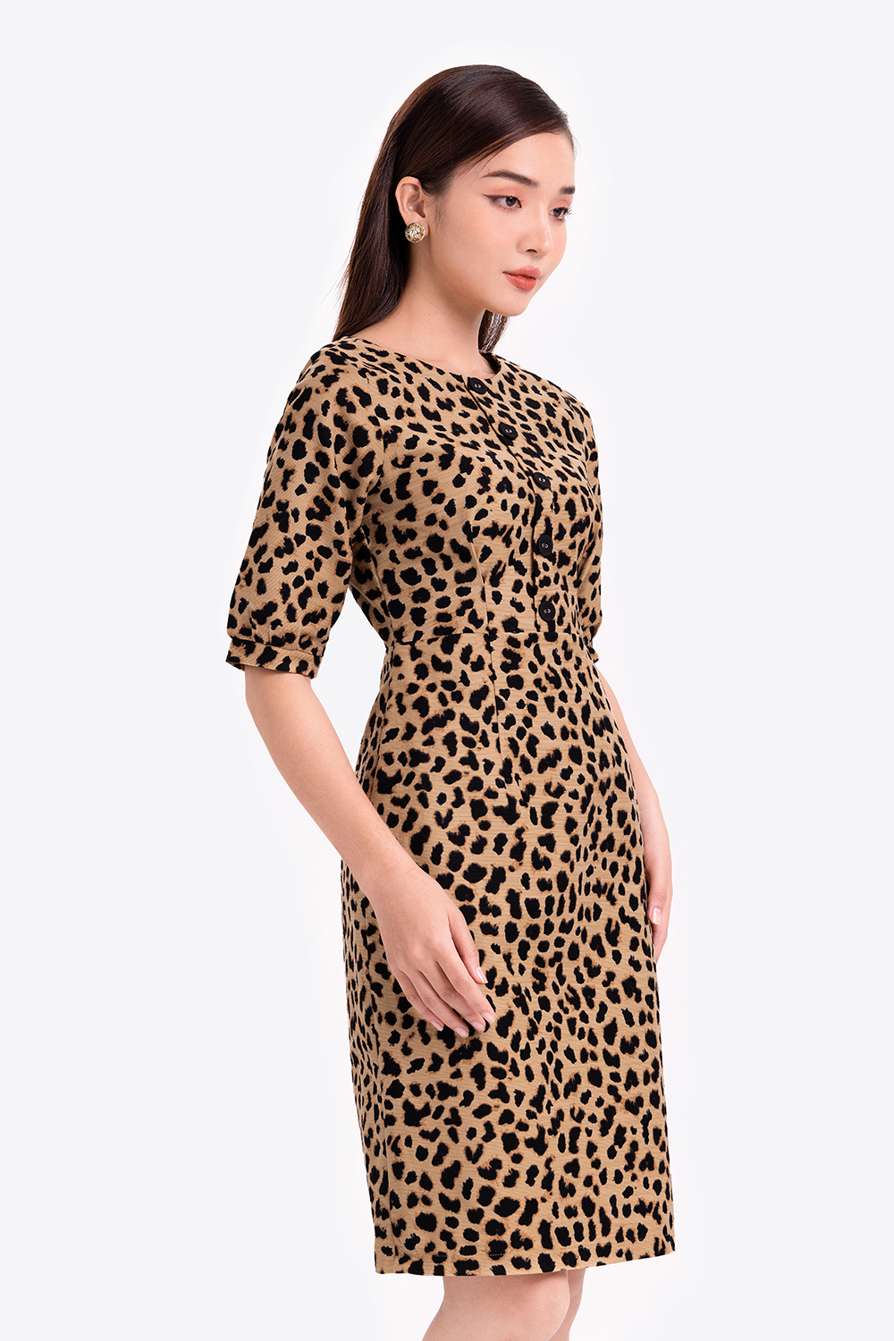Đầm công sở dáng ôm họa tiết da beo 