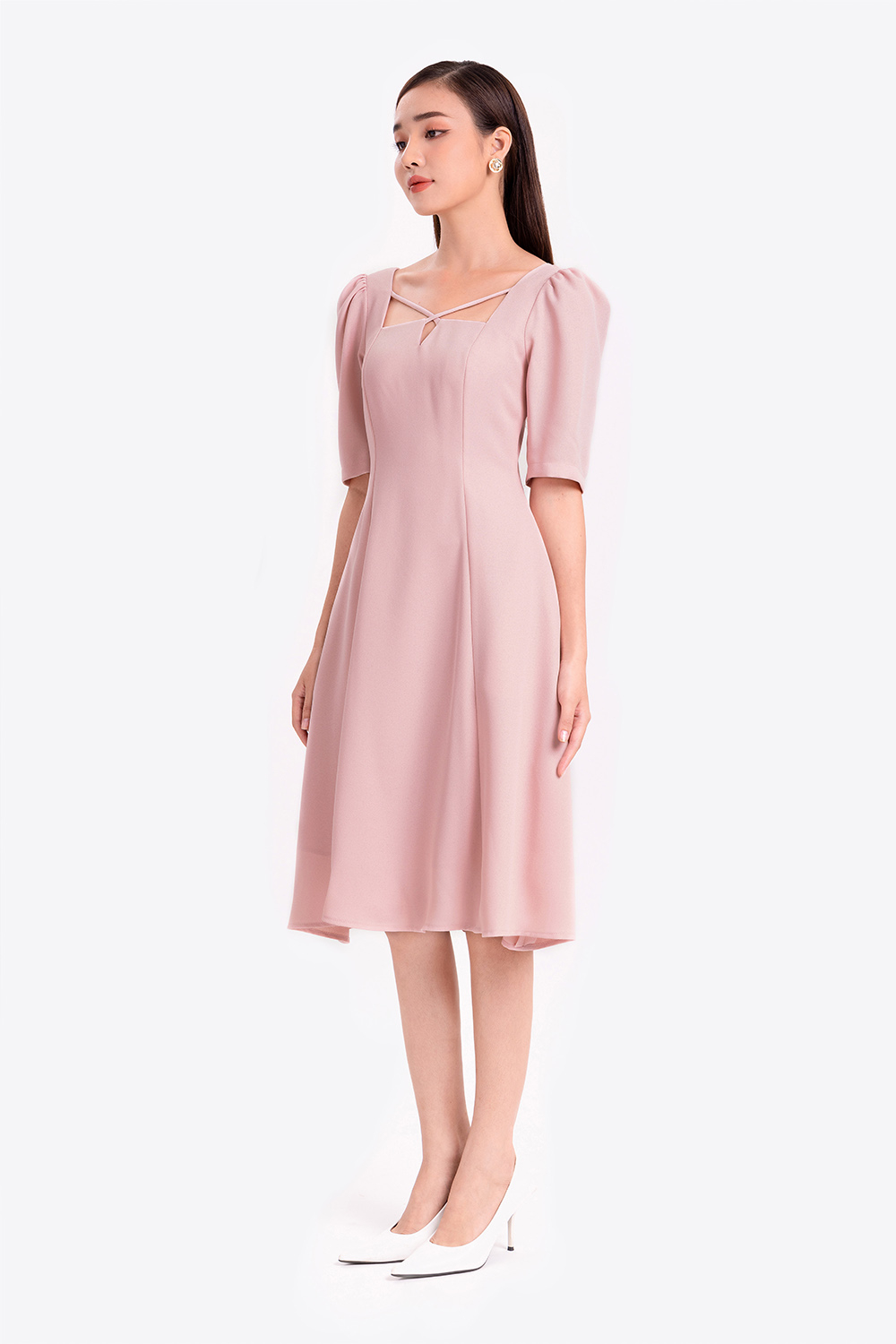 Đầm công sở nữ dáng xòe tay lỡ 