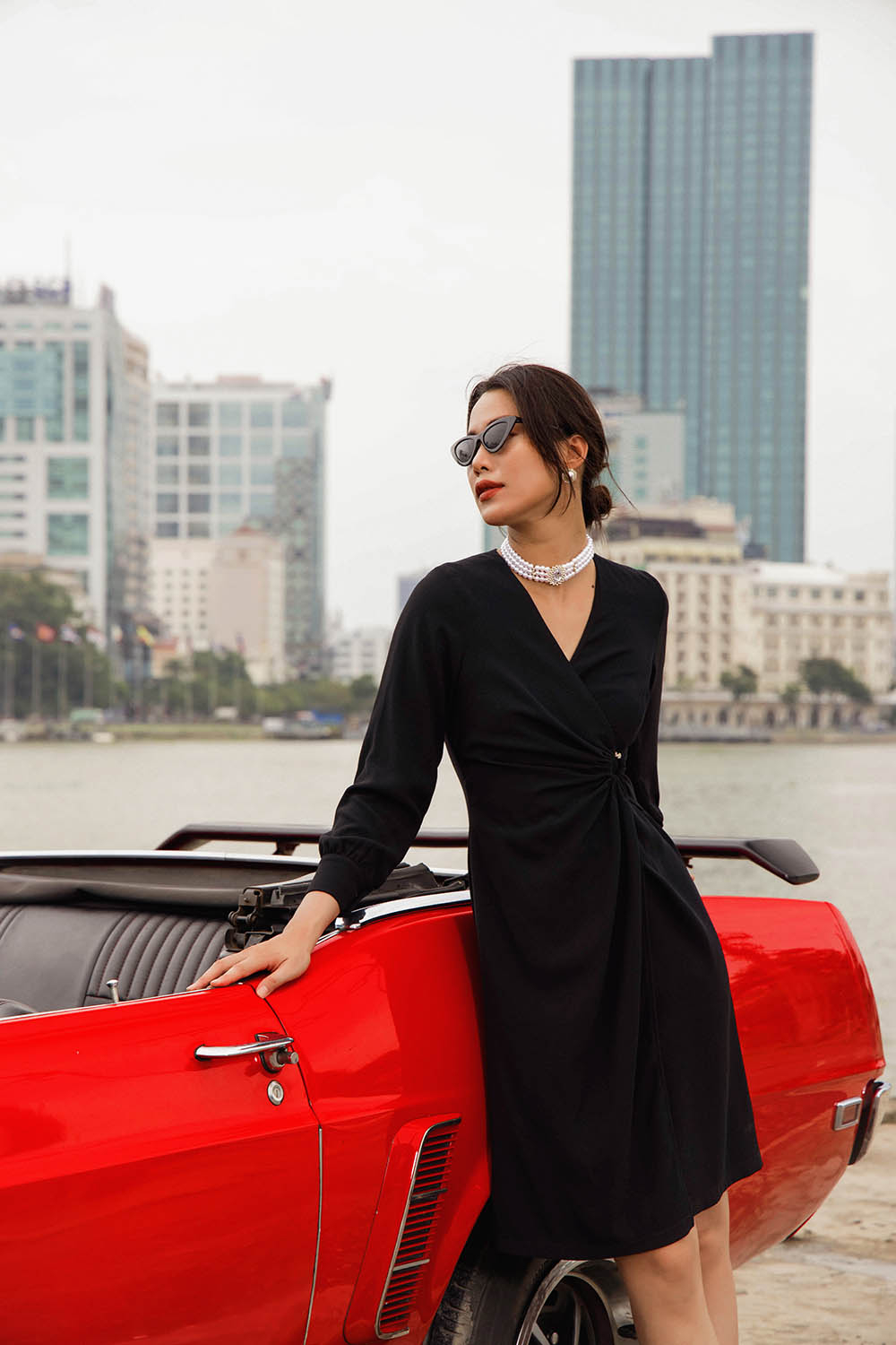 Đầm chữ A công sở nhấn eo 