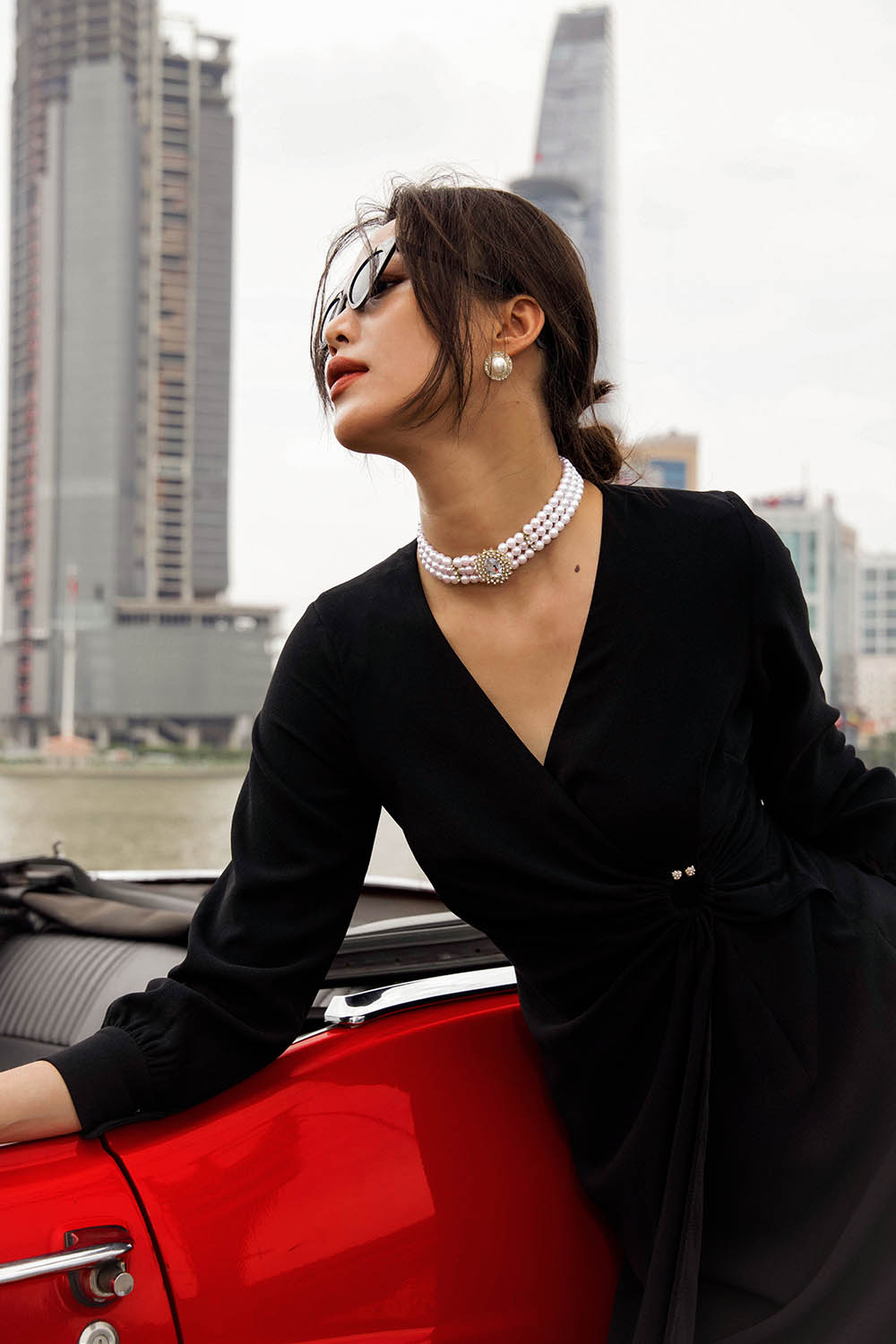 Đầm chữ A công sở nhấn eo 