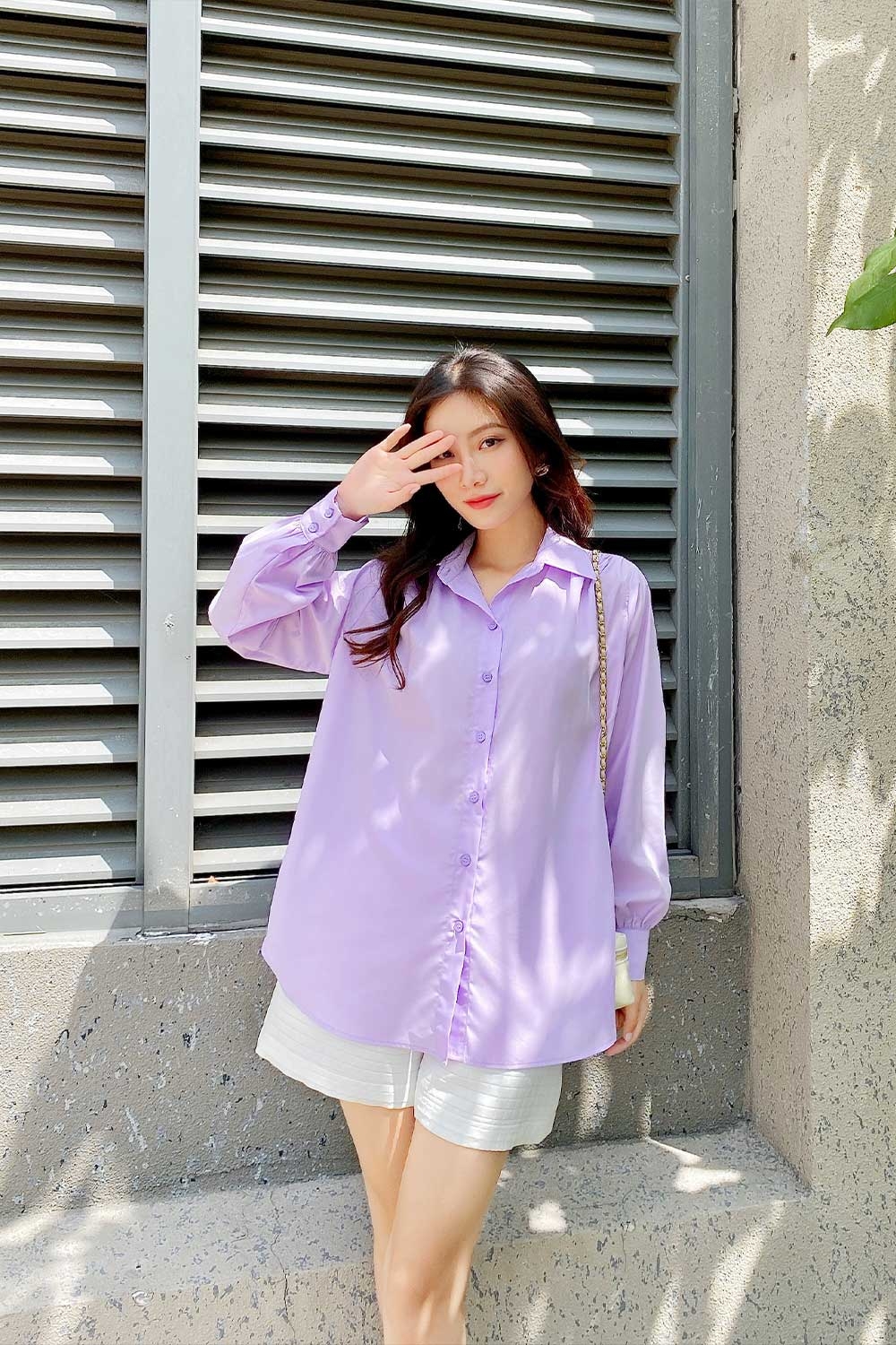 Áo sơ mi nữ công sở vai xếp ly 