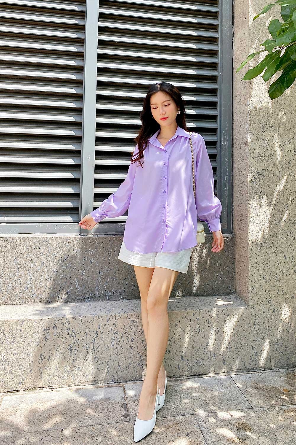 Áo sơ mi nữ công sở vai xếp ly 