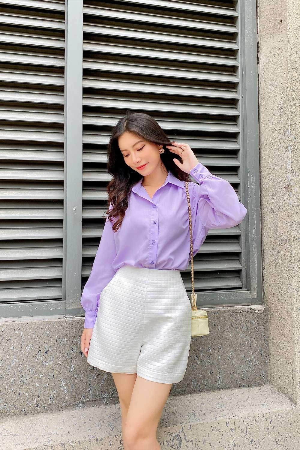 Áo sơ mi nữ công sở vai xếp ly 