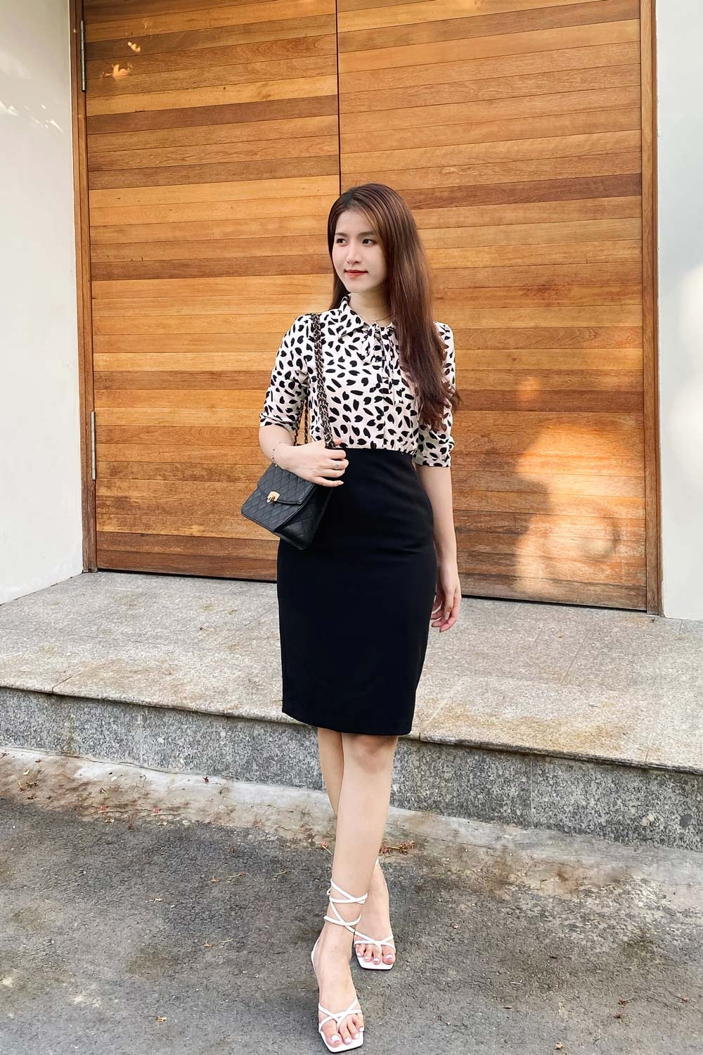 Đầm ôm công sở phối họa tiết KK108-26